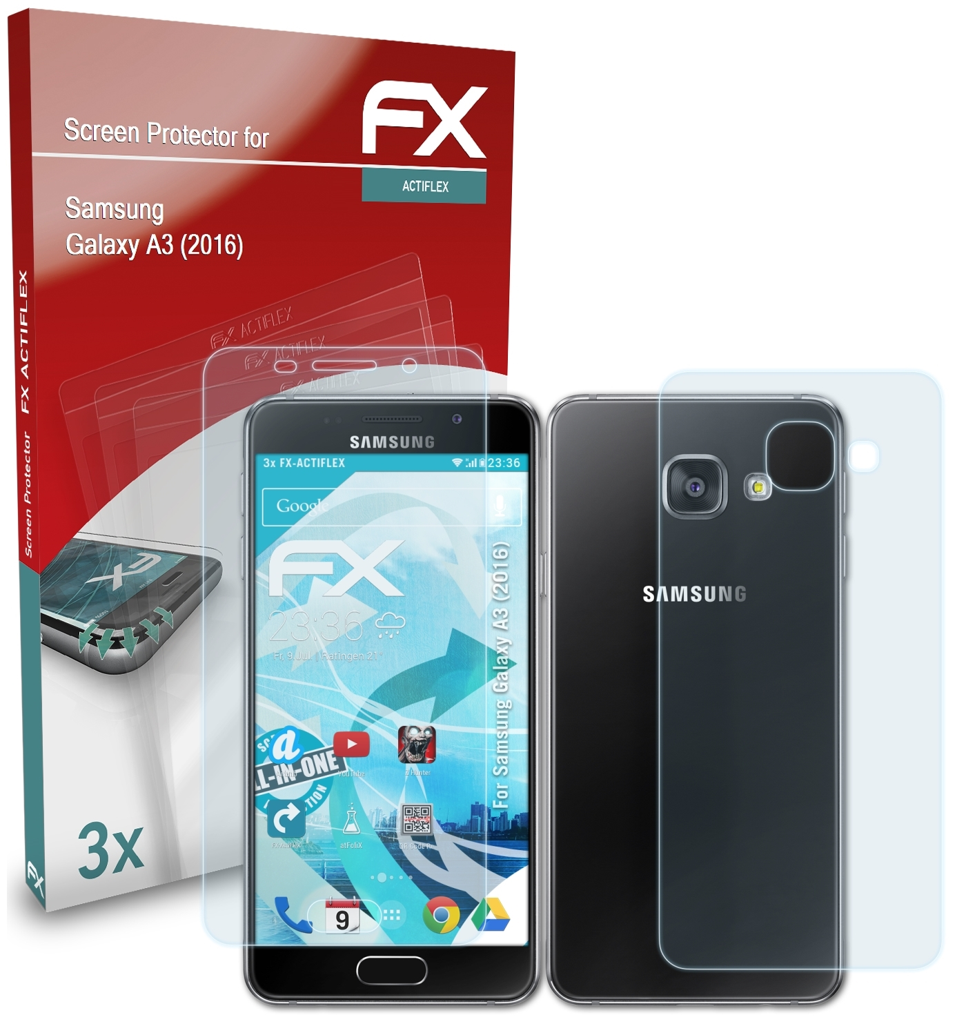 Galaxy ATFOLIX A3 FX-ActiFleX (2016)) Displayschutz(für 3x Samsung