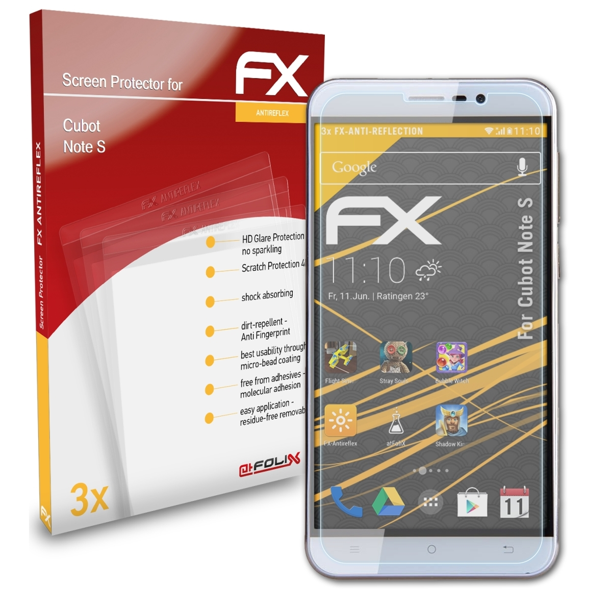 ATFOLIX 3x FX-Antireflex Displayschutz(für Cubot Note S)