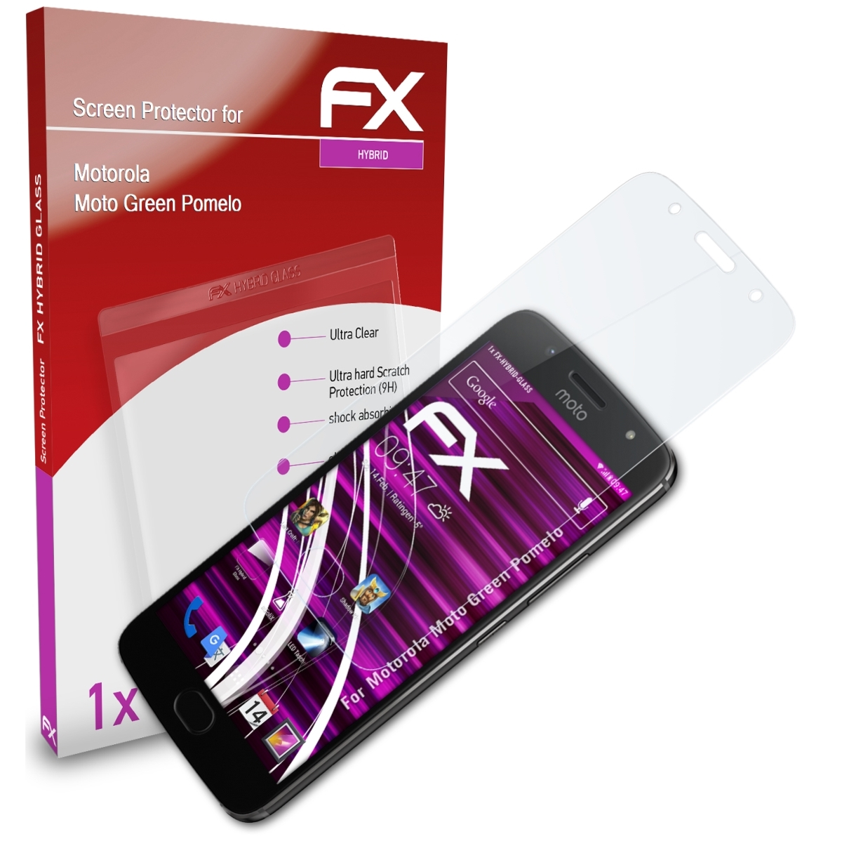 ATFOLIX FX-Hybrid-Glass Schutzglas(für Motorola Moto Green Pomelo)