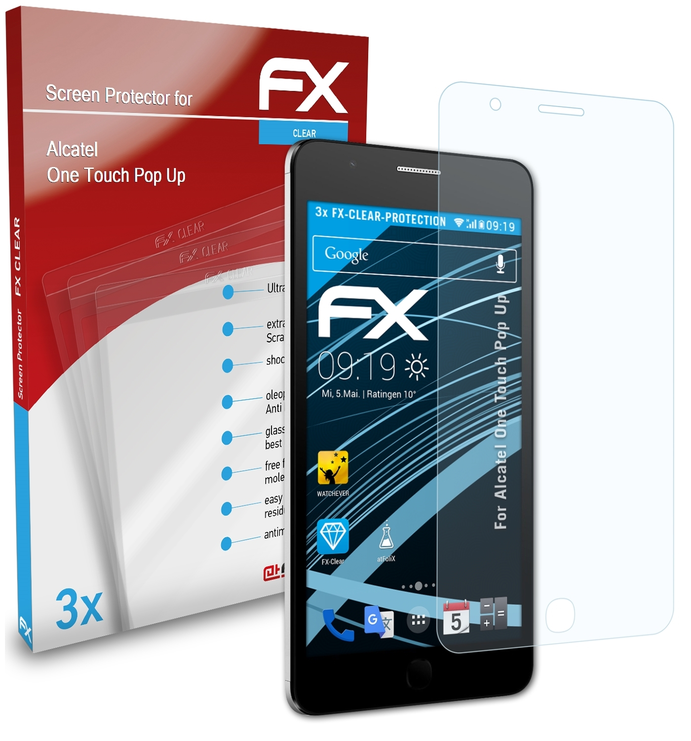 ATFOLIX 3x Displayschutz(für One FX-Clear Up) Pop Alcatel Touch