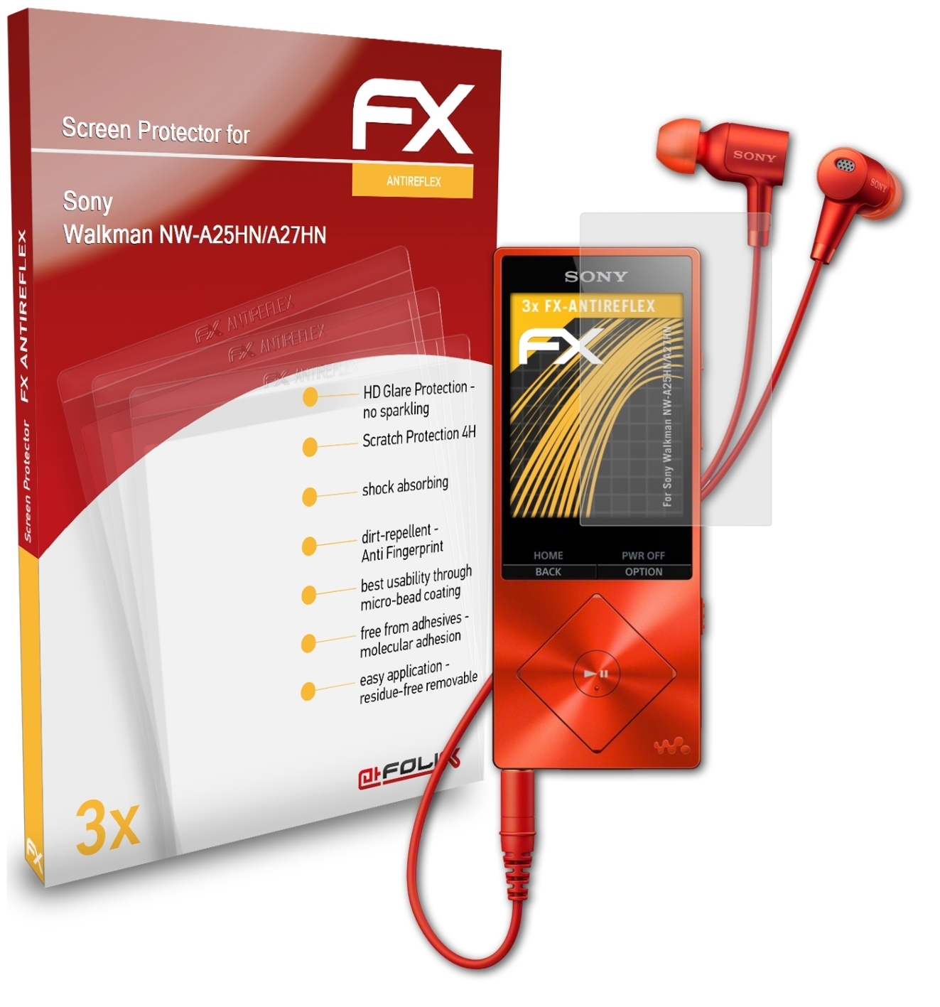 ATFOLIX 3x Sony Walkman FX-Antireflex Displayschutz(für NW-A25H27HN)