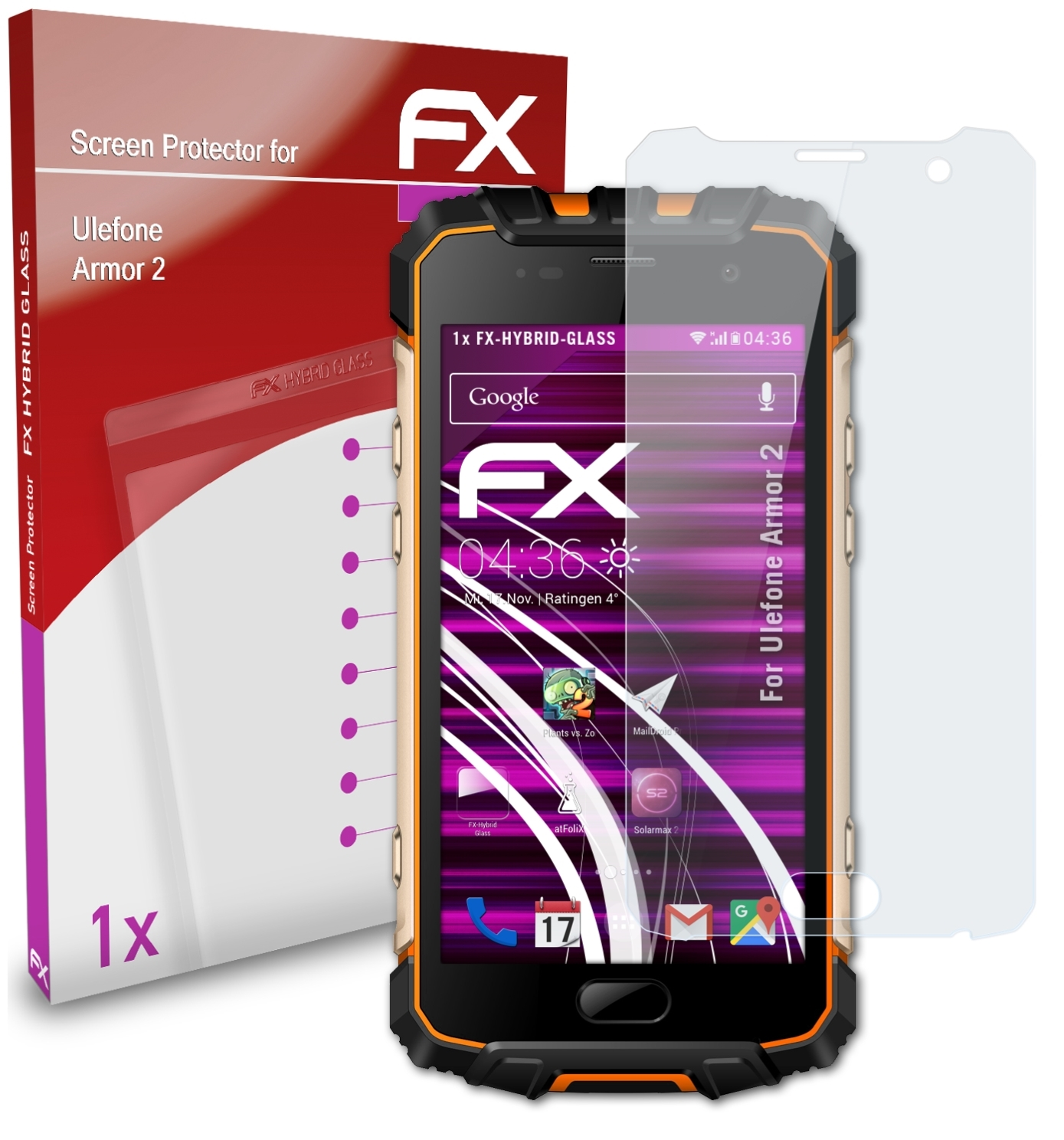 ATFOLIX 2) FX-Hybrid-Glass Armor Schutzglas(für Ulefone