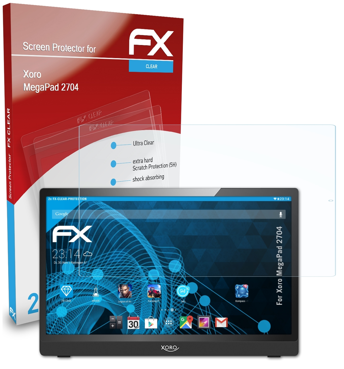 ATFOLIX 2x FX-Clear 2704) MegaPad Displayschutz(für Xoro