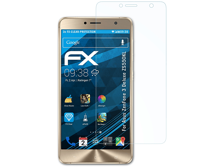 ATFOLIX 3x FX-Clear Displayschutz(für Asus ZenFone 3 Deluxe (ZS550KL))