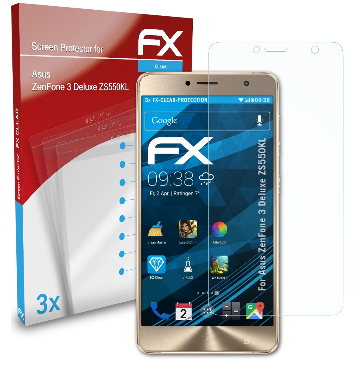 3x Asus ATFOLIX ZenFone FX-Clear Displayschutz(für Deluxe 3 (ZS550KL))