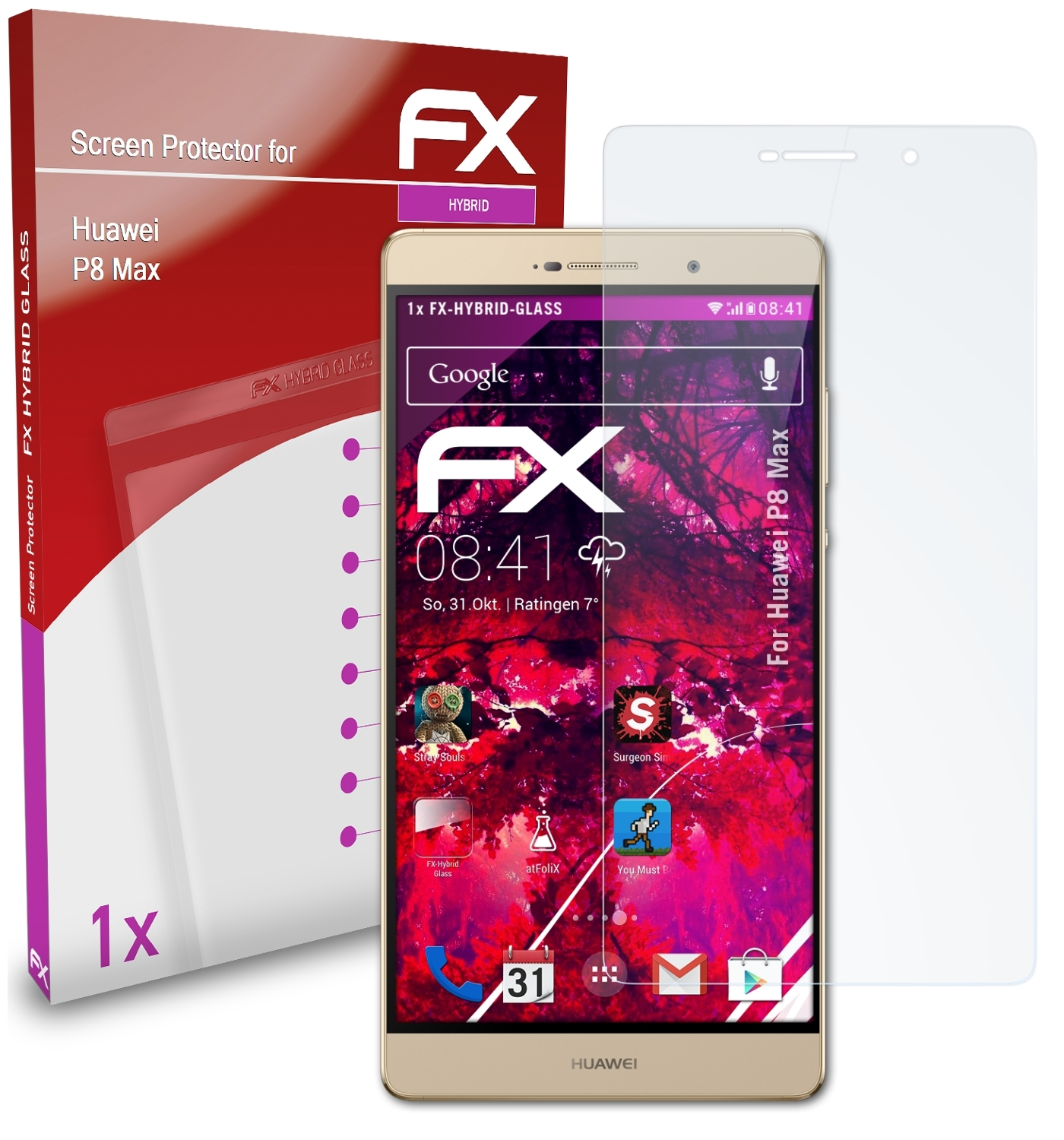 FX-Hybrid-Glass Max) Huawei P8 Schutzglas(für ATFOLIX