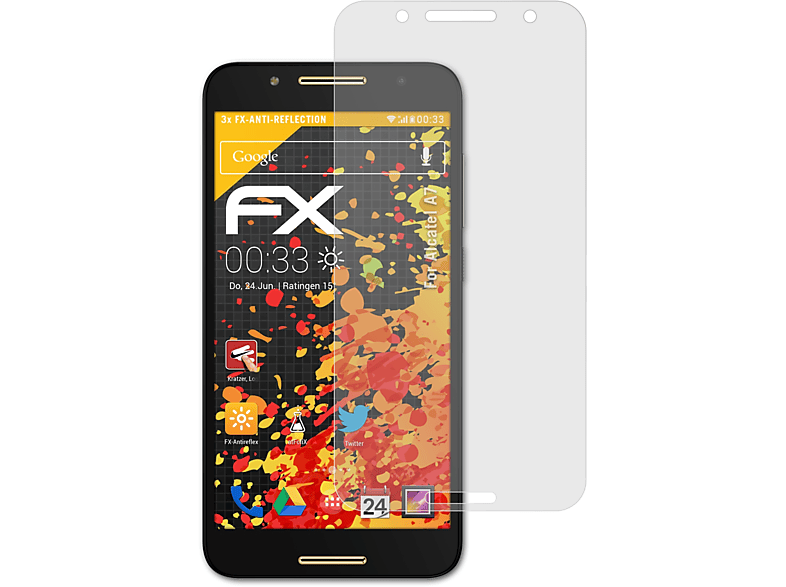 ATFOLIX A7) FX-Antireflex 3x Alcatel Displayschutz(für