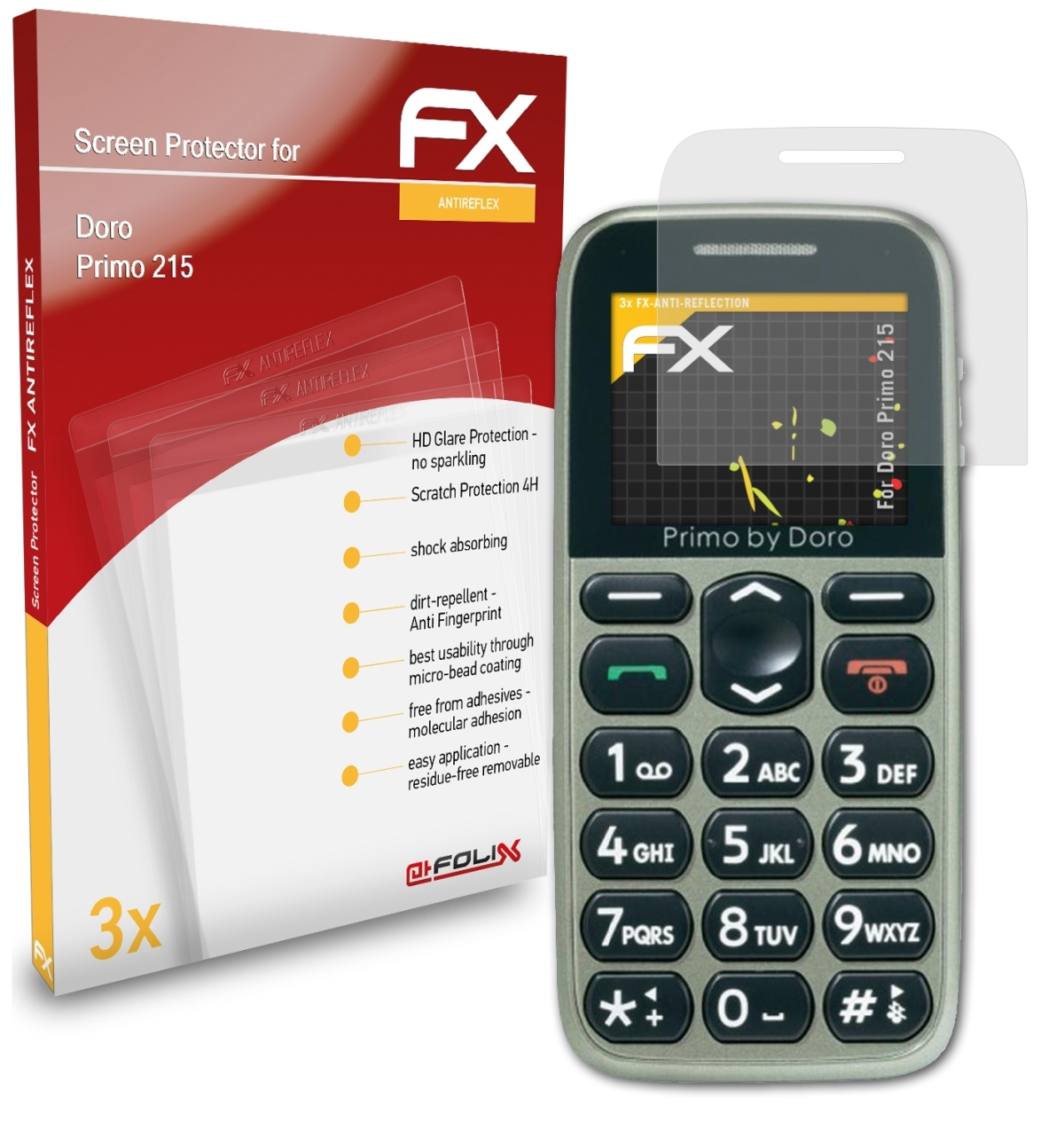 3x FX-Antireflex Displayschutz(für 215) ATFOLIX Doro Primo