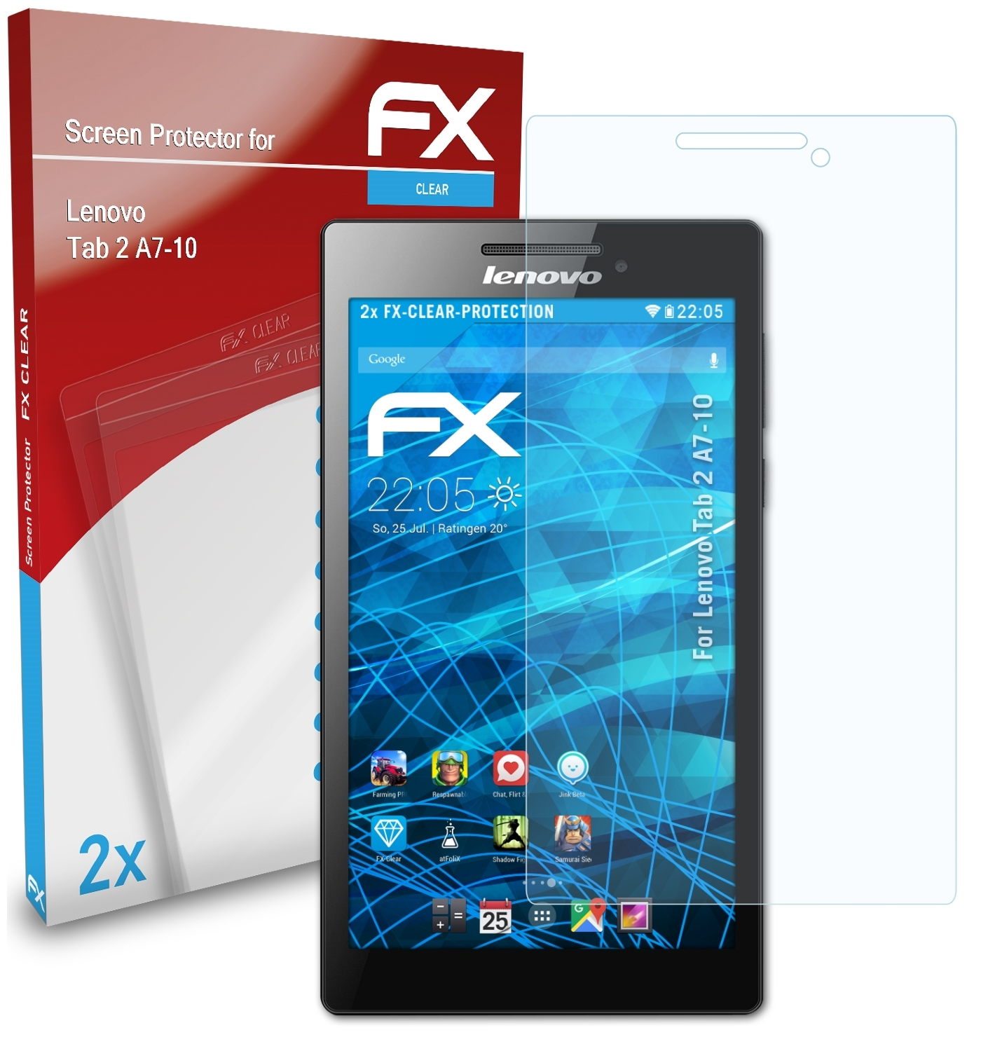 ATFOLIX 2x FX-Clear Displayschutz(für Tab Lenovo 2 A7-10)