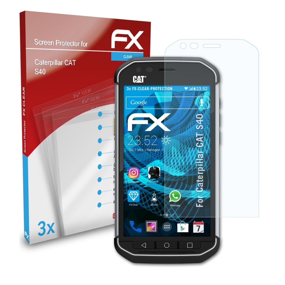 ATFOLIX 3x FX-Clear Displayschutz(für Caterpillar CAT S40)