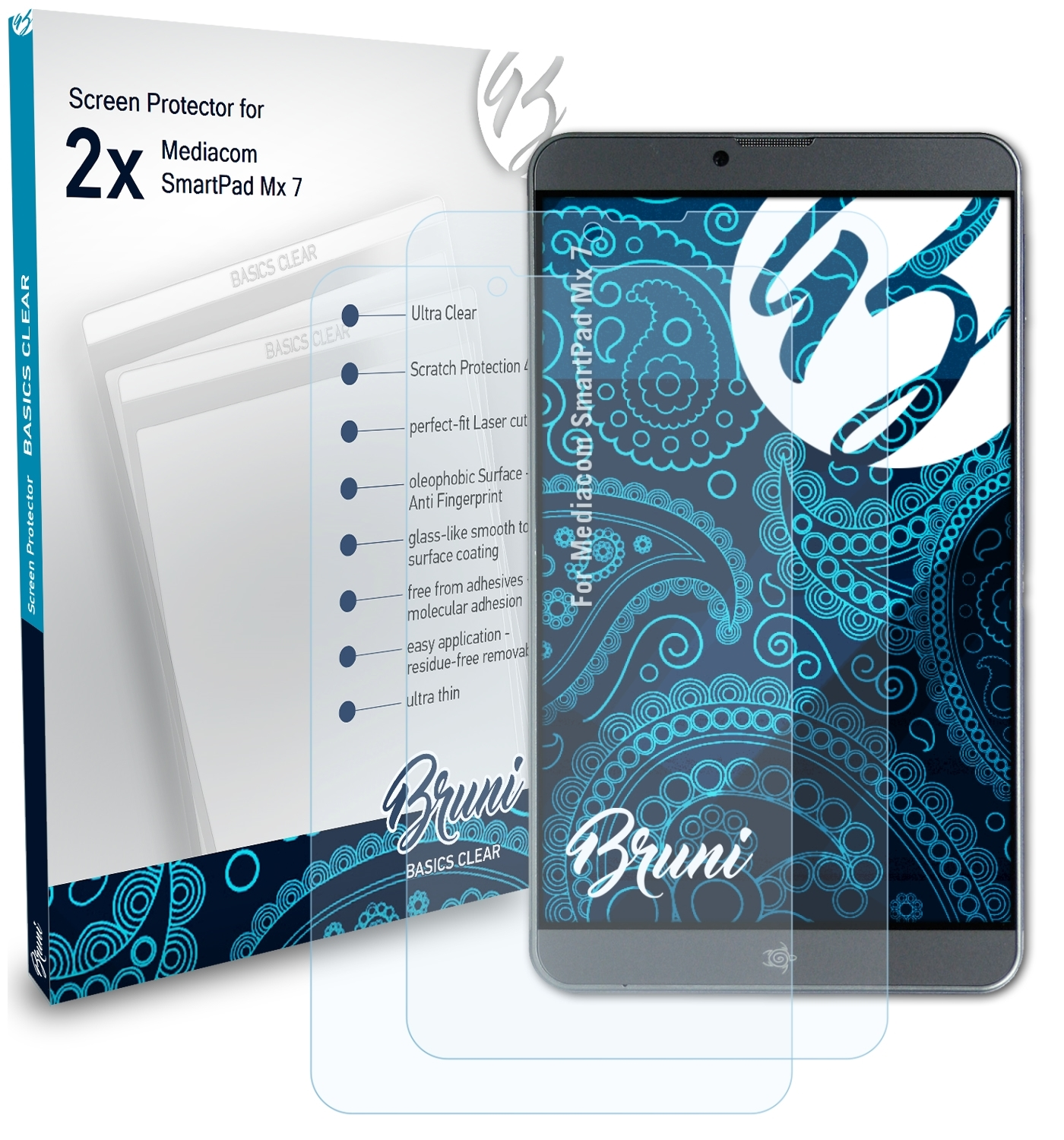 BRUNI 2x Mediacom Mx Schutzfolie(für SmartPad Basics-Clear 7)