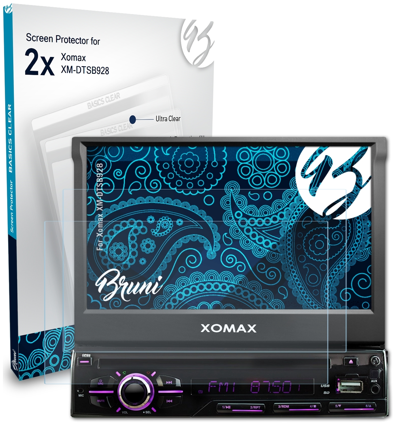 BRUNI 2x Basics-Clear Xomax XM-DTSB928) Schutzfolie(für