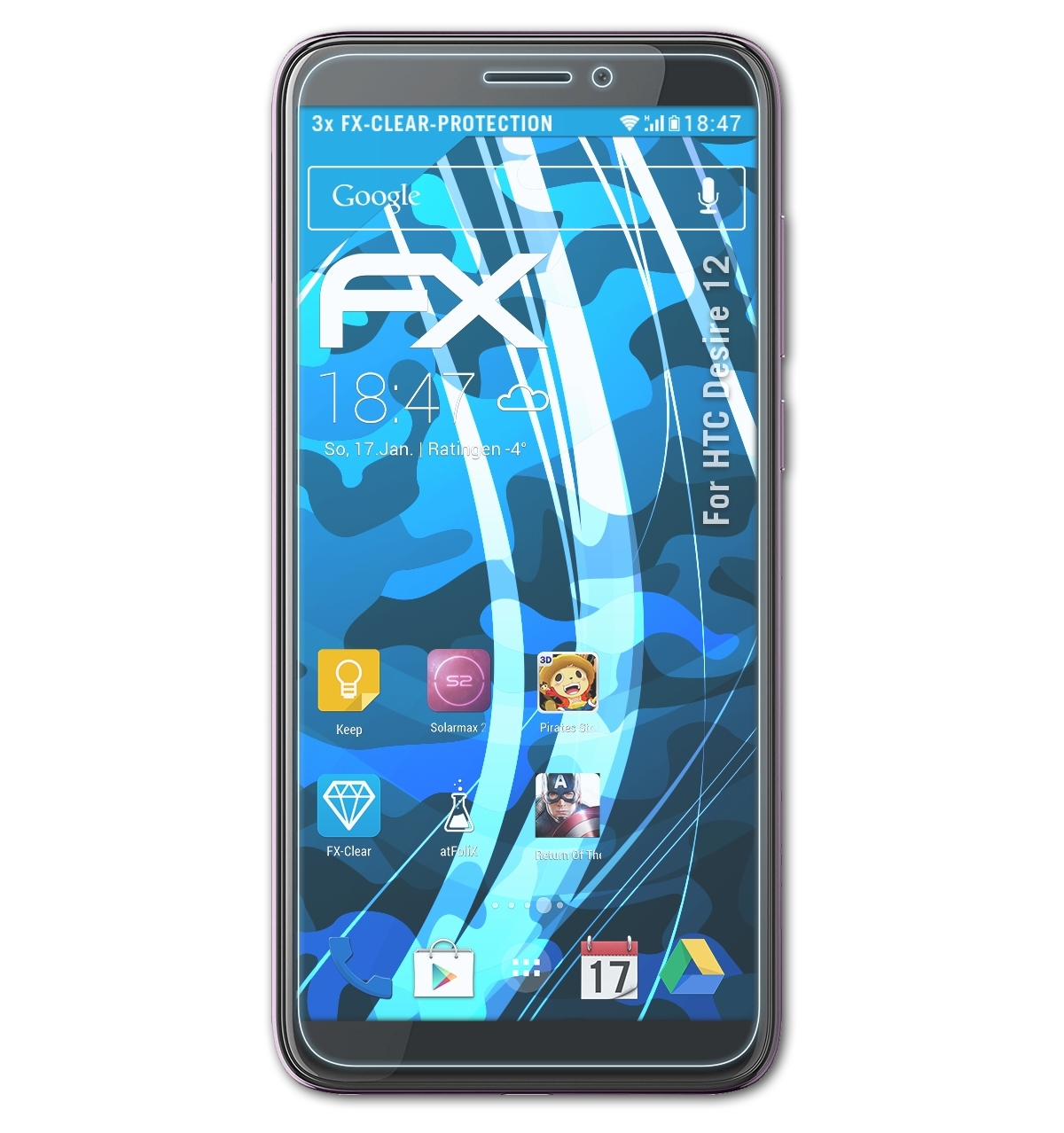 ATFOLIX 3x FX-Clear Displayschutz(für Desire HTC 12)