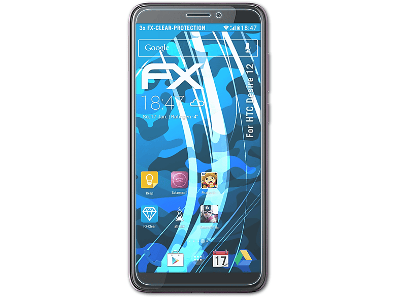 ATFOLIX 3x FX-Clear Displayschutz(für HTC Desire 12)