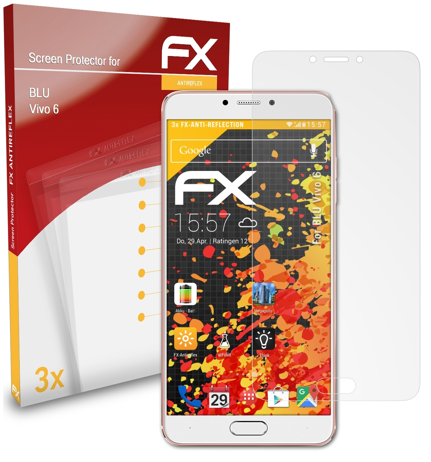 3x ATFOLIX Vivo Displayschutz(für 6) FX-Antireflex BLU