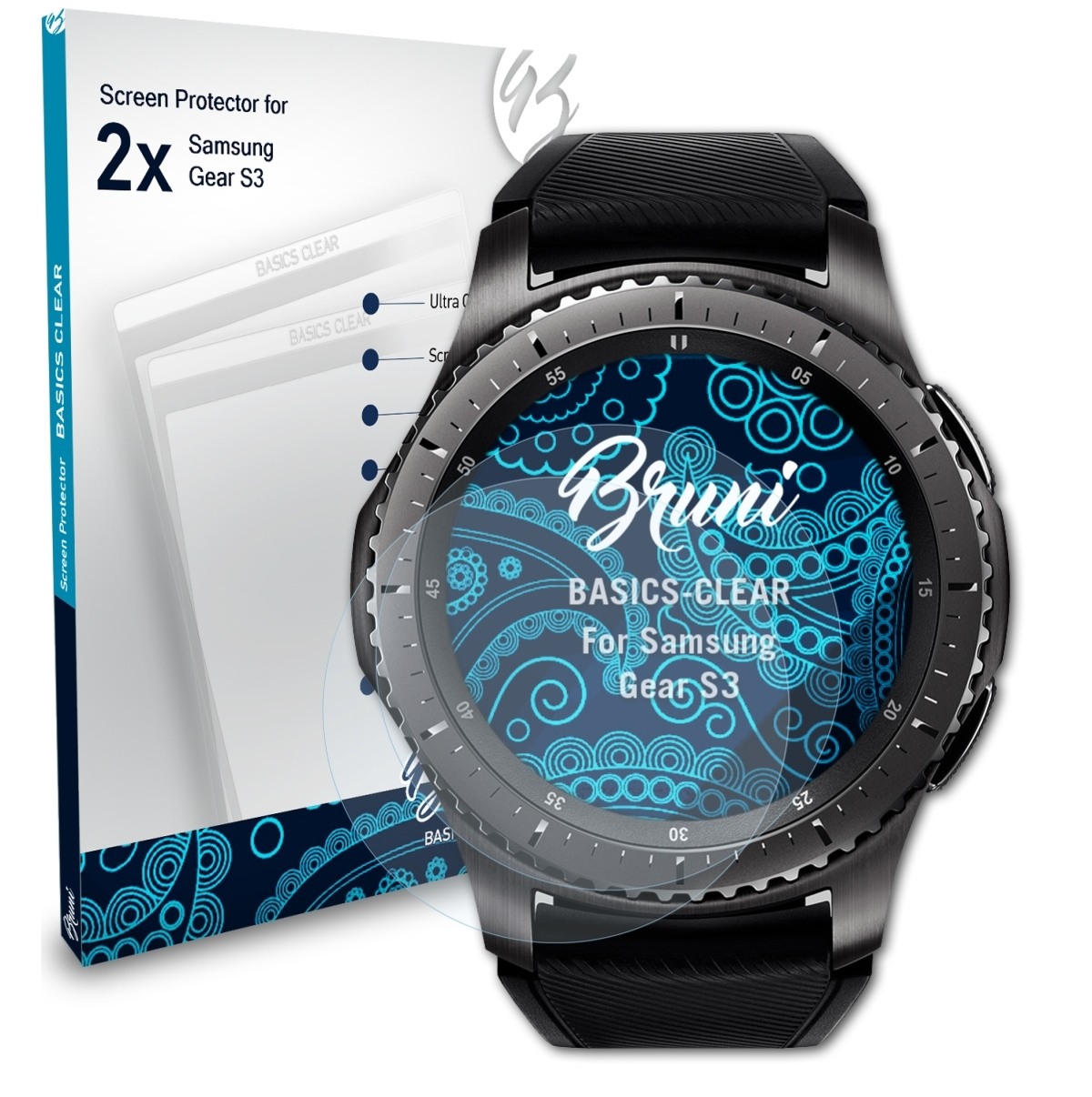 BRUNI S3) Schutzfolie(für Samsung 2x Gear Basics-Clear