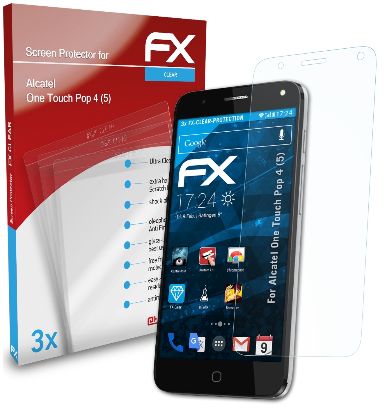ATFOLIX (5)) 3x FX-Clear Touch 4 One Pop Alcatel Displayschutz(für