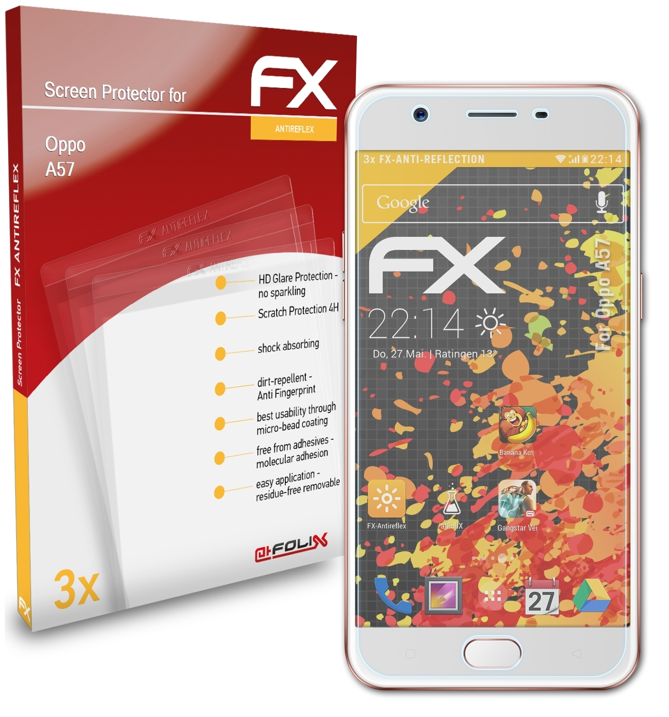 (2016)) ATFOLIX Oppo FX-Antireflex A57 3x Displayschutz(für