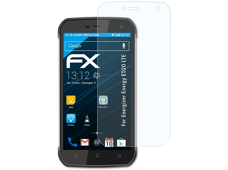 3x Energy FX-Clear LTE) Energizer E520 Displayschutz(für ATFOLIX