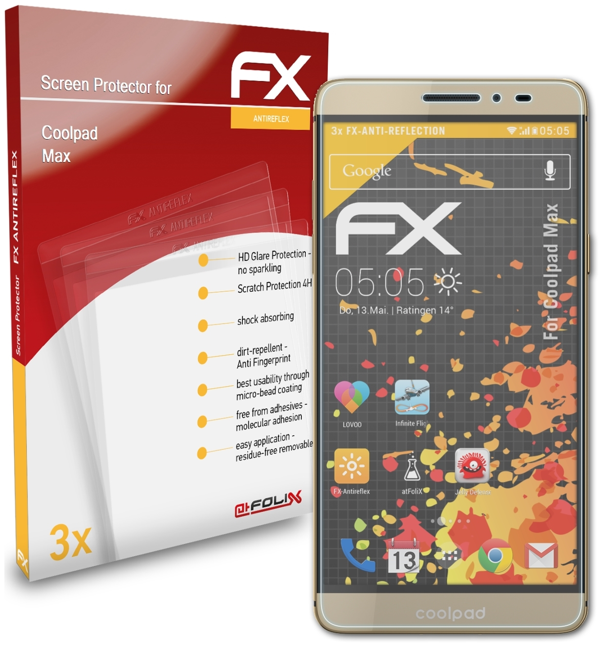 Max) 3x ATFOLIX FX-Antireflex Displayschutz(für Coolpad
