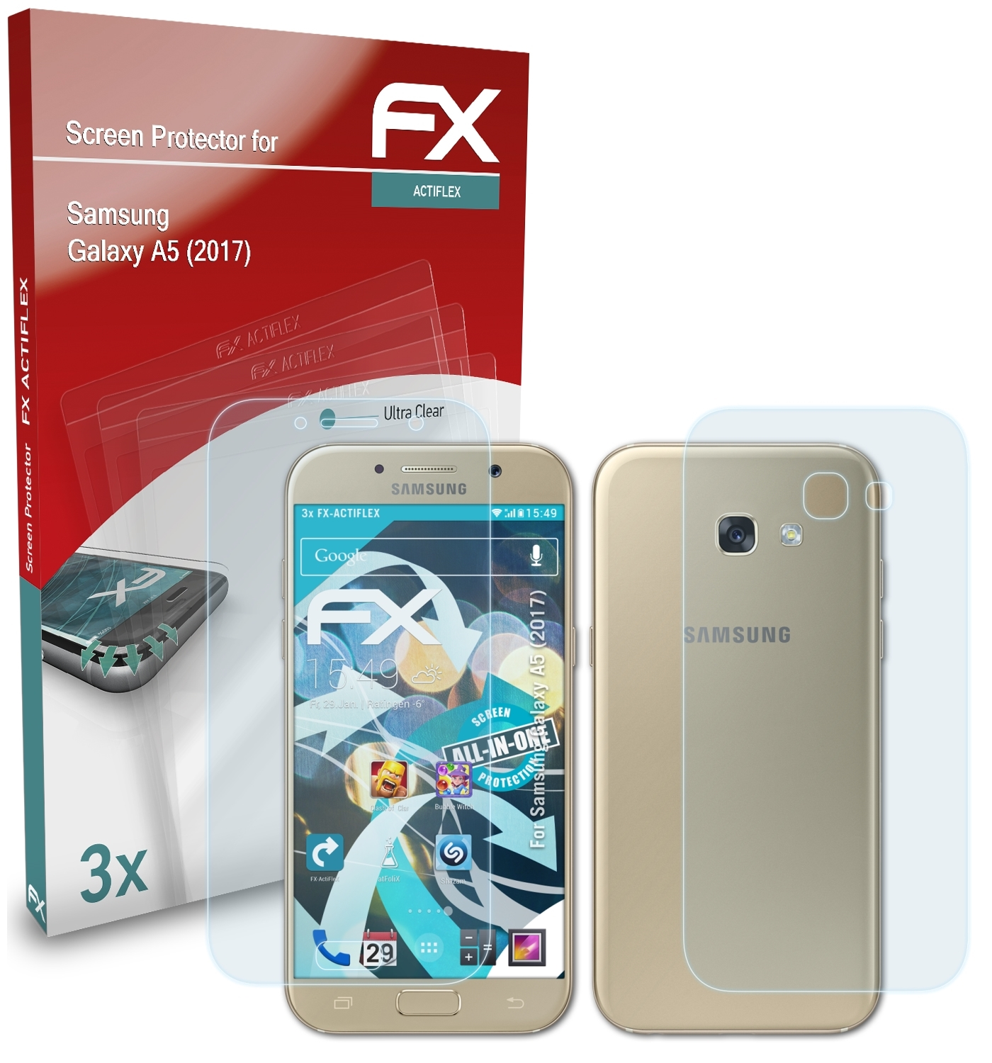 ATFOLIX 3x Galaxy A5 Samsung (2017)) FX-ActiFleX Displayschutz(für