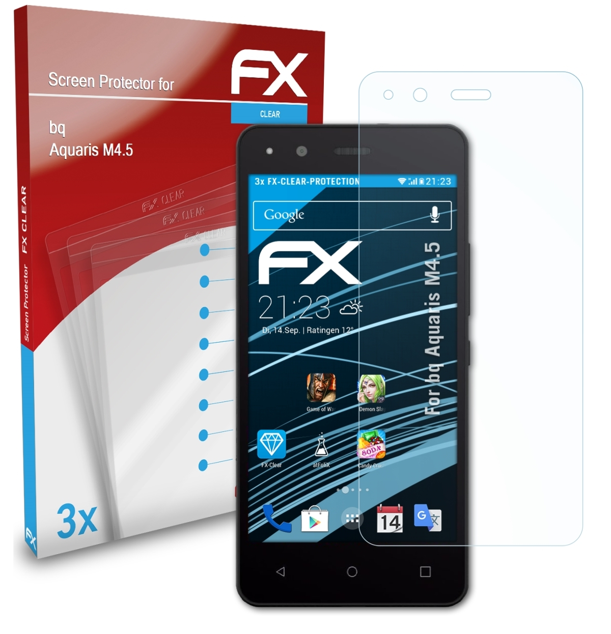 3x M4.5) ATFOLIX bq FX-Clear Aquaris Displayschutz(für