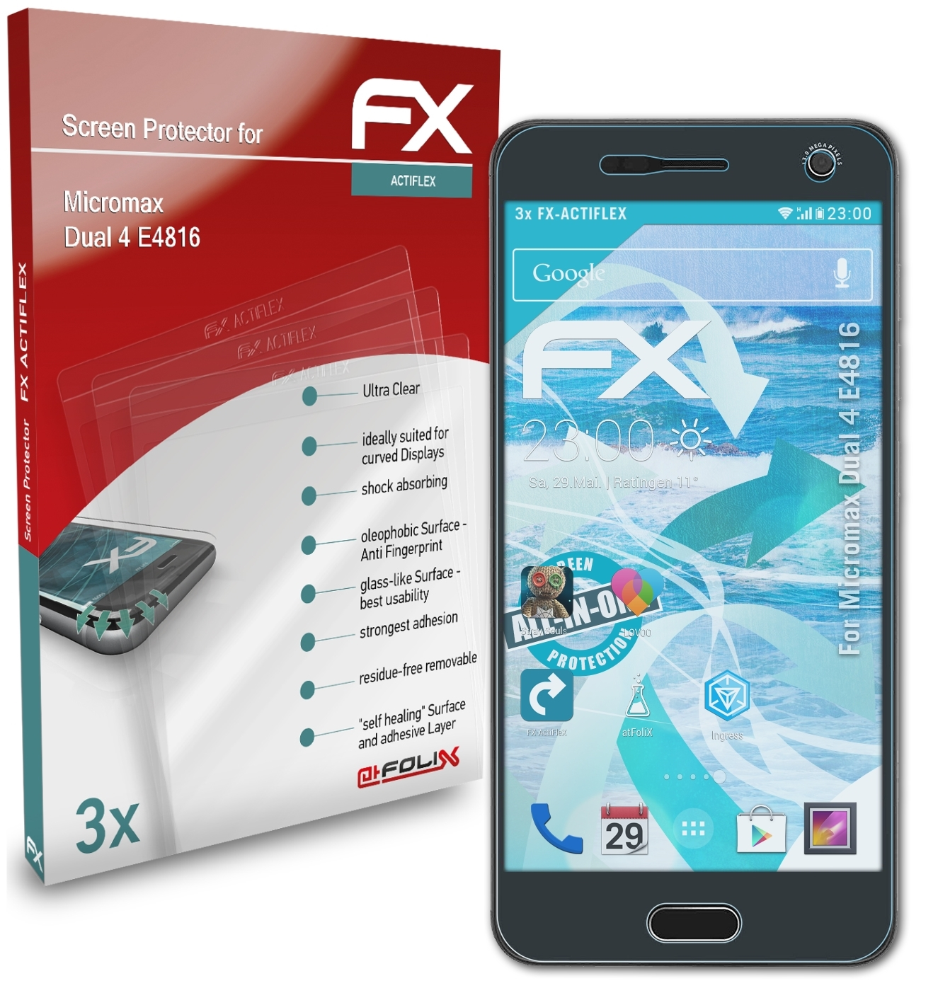 Dual ATFOLIX 4 FX-ActiFleX Micromax (E4816)) 3x Displayschutz(für