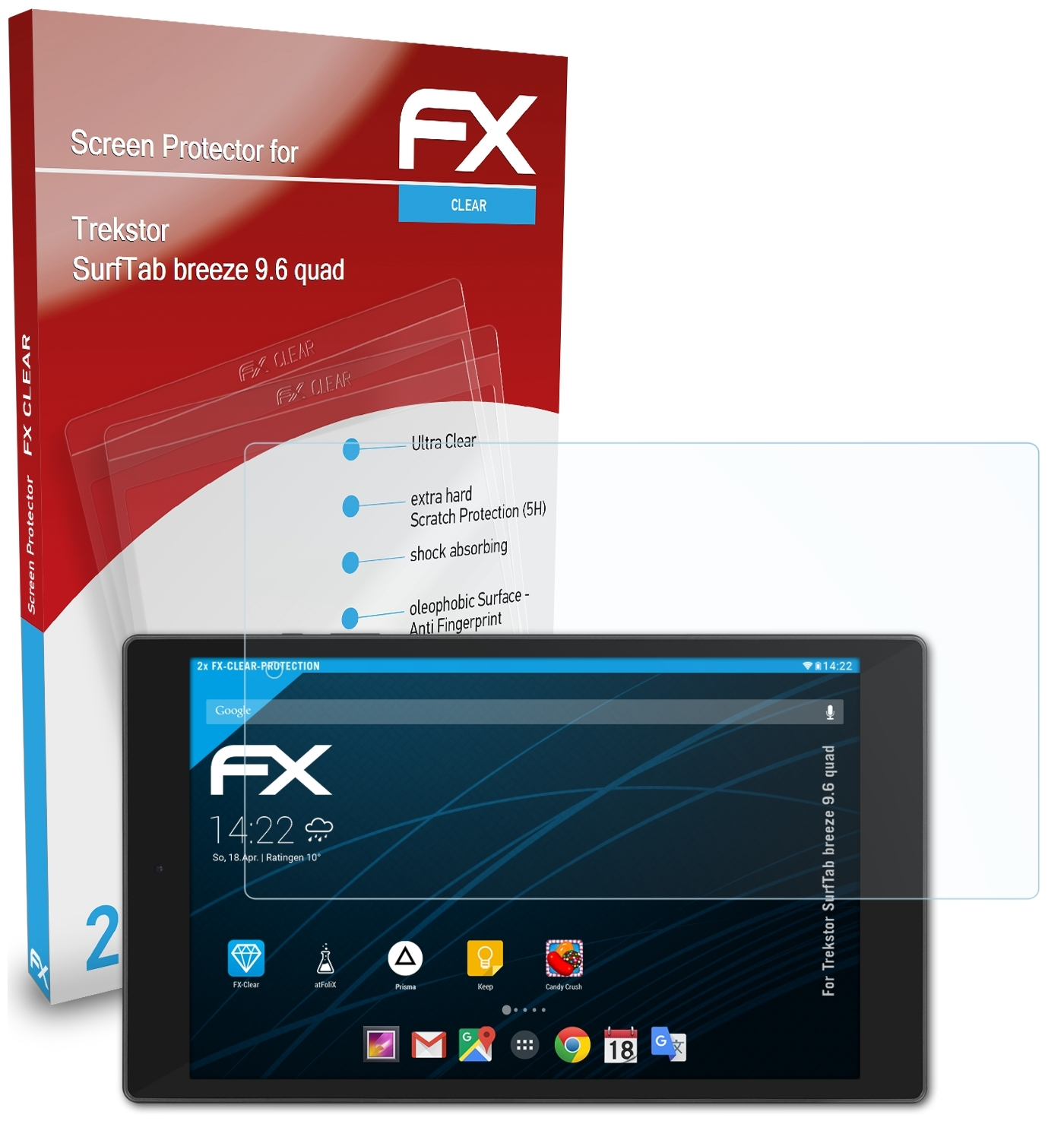 quad) FX-Clear ATFOLIX SurfTab 2x breeze Trekstor Displayschutz(für 9.6