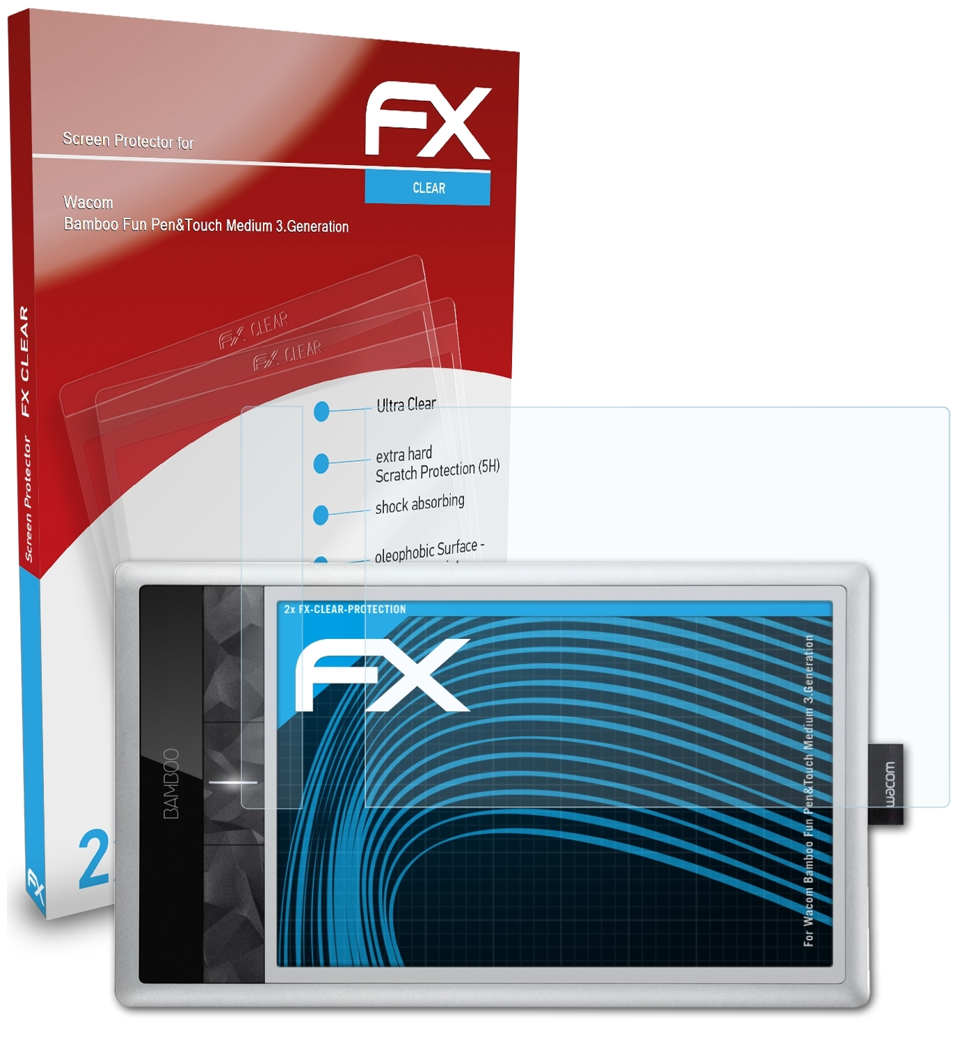 ATFOLIX 2x Displayschutz(für Wacom Pen&Touch (3.Generation)) Fun FX-Clear Bamboo Medium