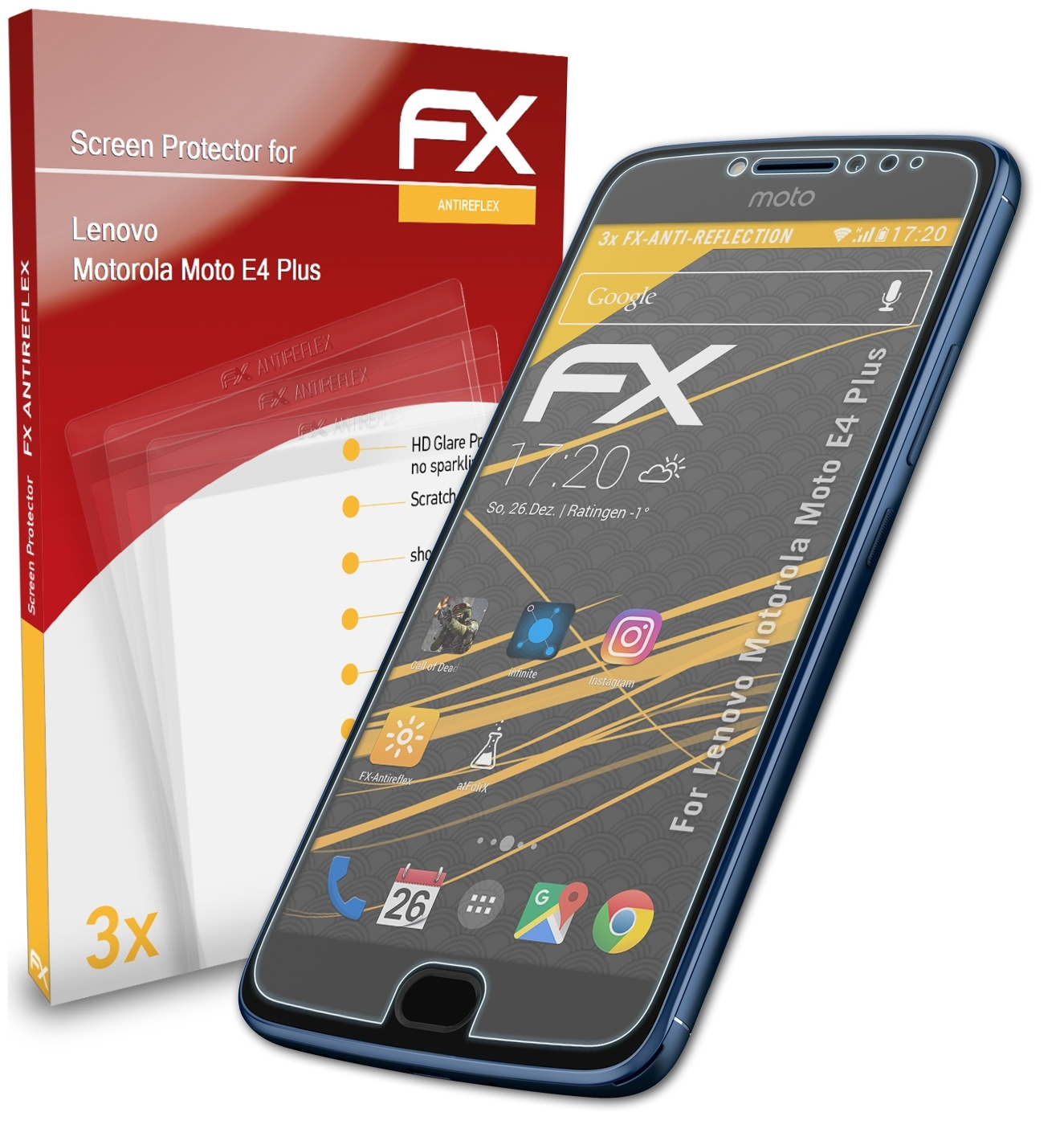 FX-Antireflex Displayschutz(für Motorola 3x Moto E4 ATFOLIX Lenovo Plus)