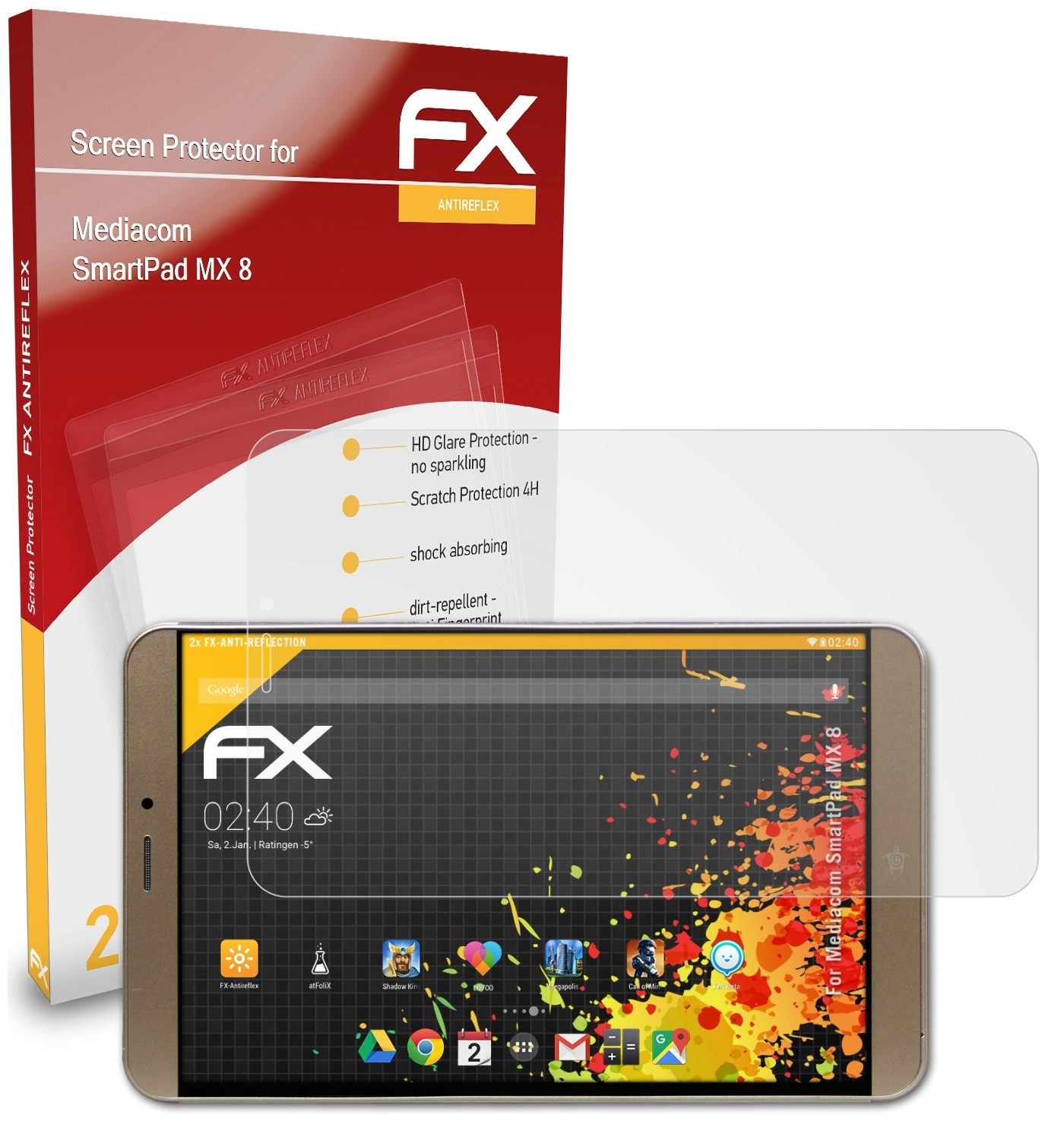 FX-Antireflex Mediacom 8) Displayschutz(für ATFOLIX 2x MX SmartPad