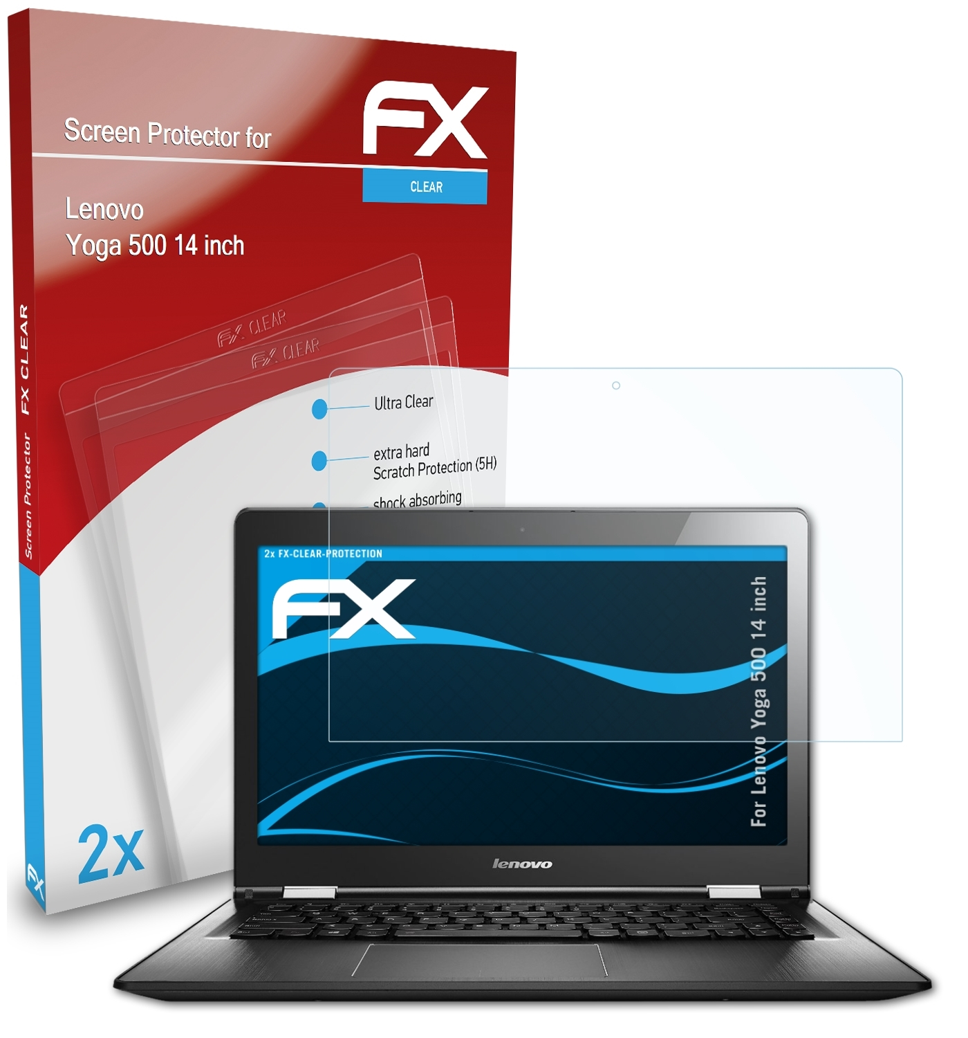 ATFOLIX 2x FX-Clear Displayschutz(für Lenovo 500 Yoga (14 inch))