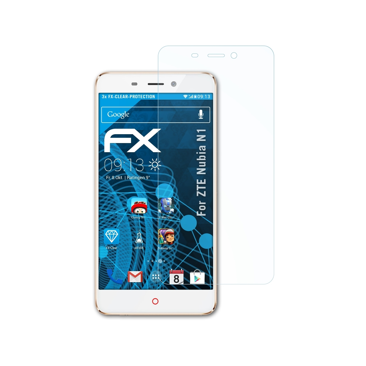 3x FX-Clear ATFOLIX N1) Displayschutz(für Nubia ZTE