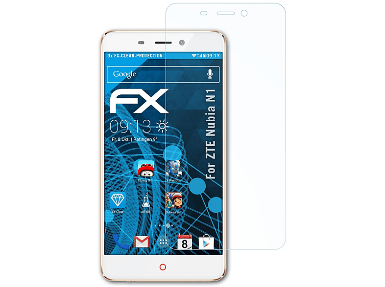 ATFOLIX 3x FX-Clear Displayschutz(für Nubia ZTE N1)