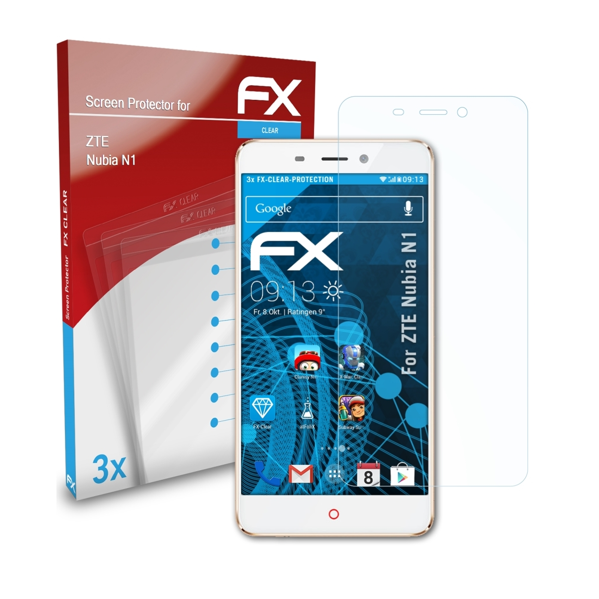3x FX-Clear ATFOLIX N1) Displayschutz(für Nubia ZTE