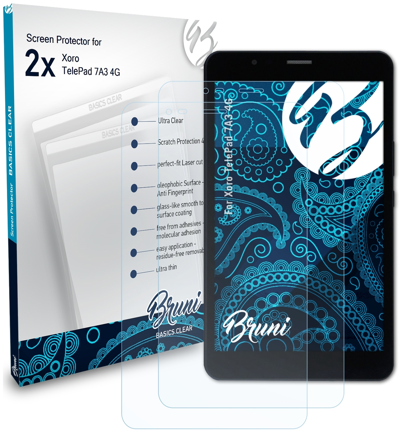 BRUNI 2x Basics-Clear Xoro 4G) Schutzfolie(für TelePad 7A3