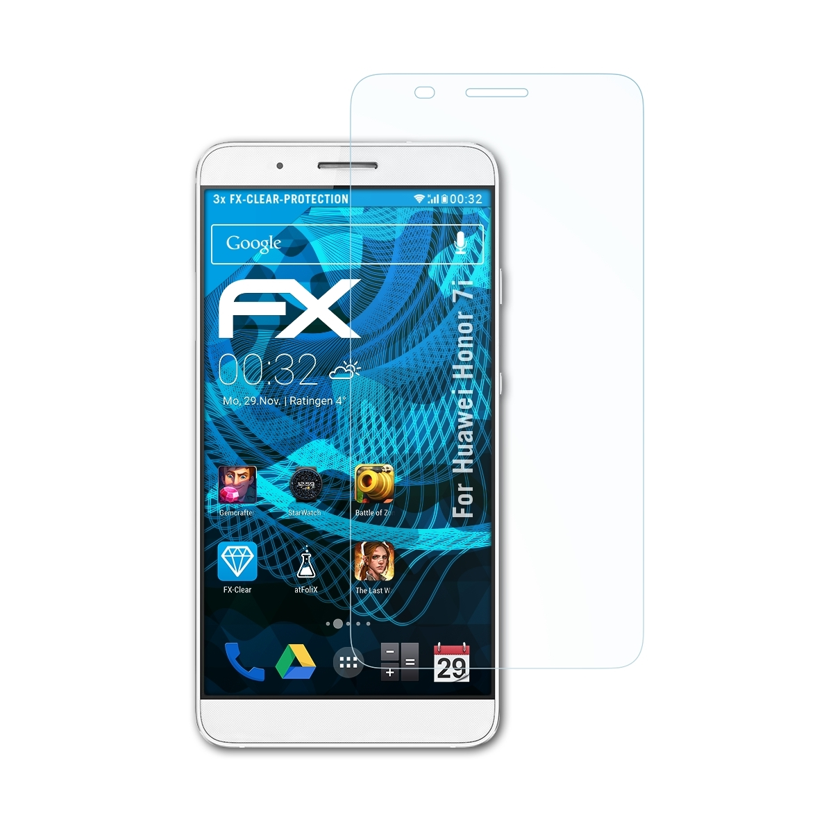 7i) ATFOLIX 3x Honor Huawei FX-Clear Displayschutz(für