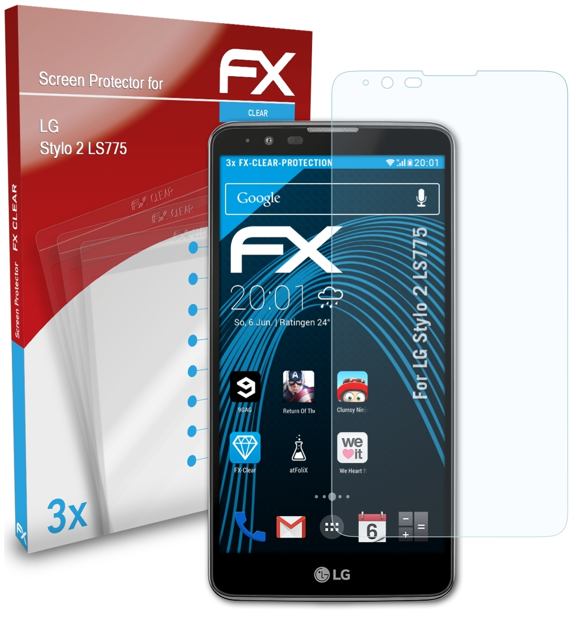ATFOLIX 3x LG Stylo 2 (LS775)) Displayschutz(für FX-Clear