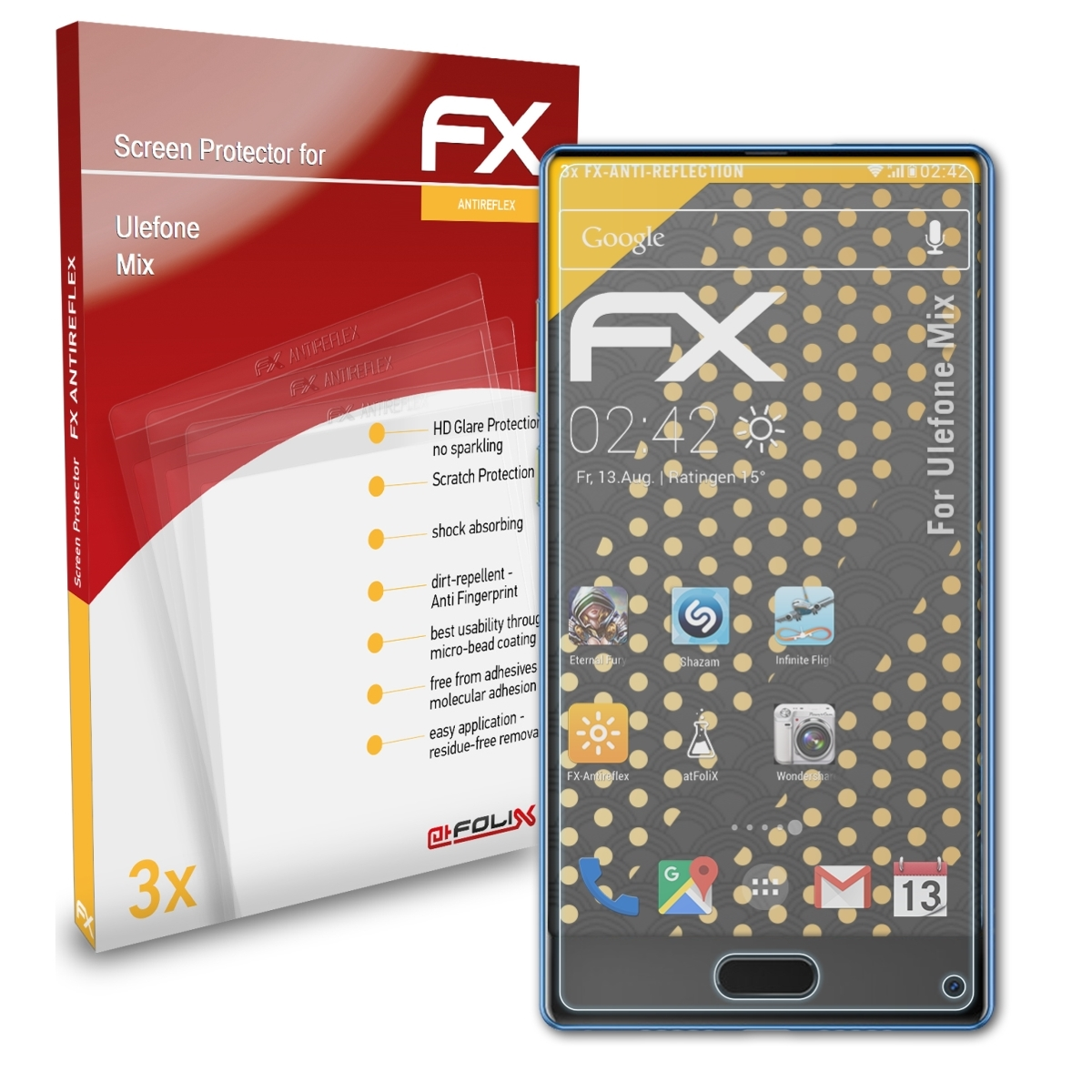 ATFOLIX FX-Antireflex Mix) Ulefone 3x Displayschutz(für