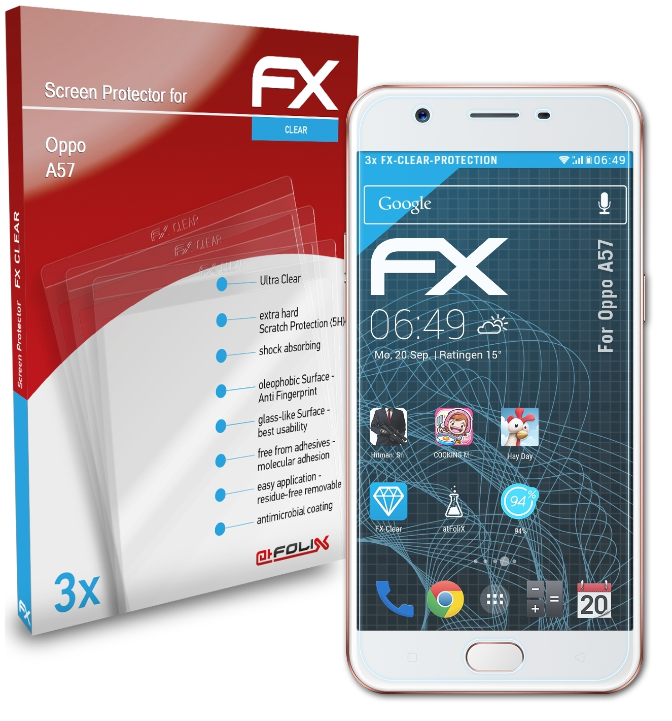 ATFOLIX 3x Oppo FX-Clear A57 Displayschutz(für (2016))