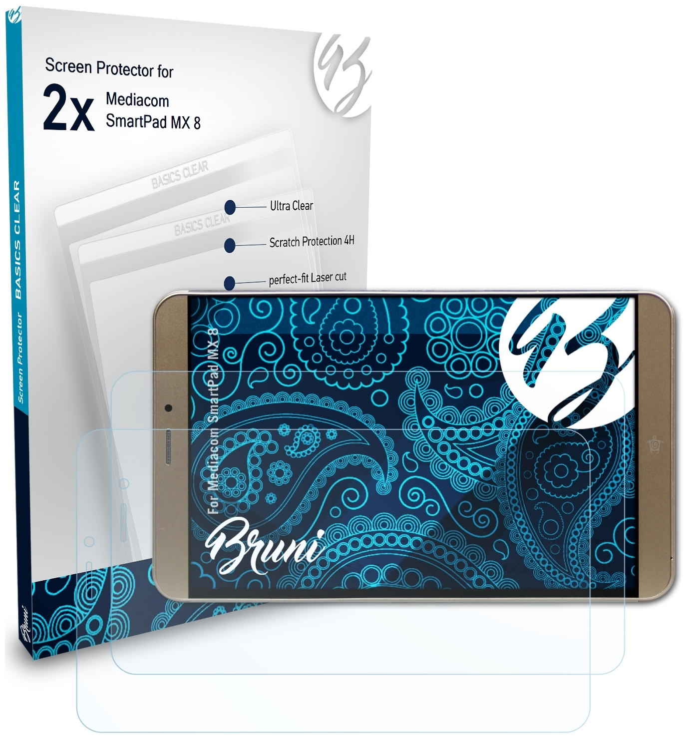 BRUNI 2x Basics-Clear Schutzfolie(für Mediacom SmartPad 8) MX