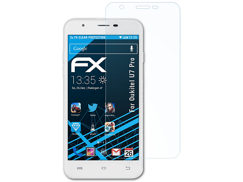 ATFOLIX 3x FX-Clear Displayschutz(für Oukitel U7 Pro)