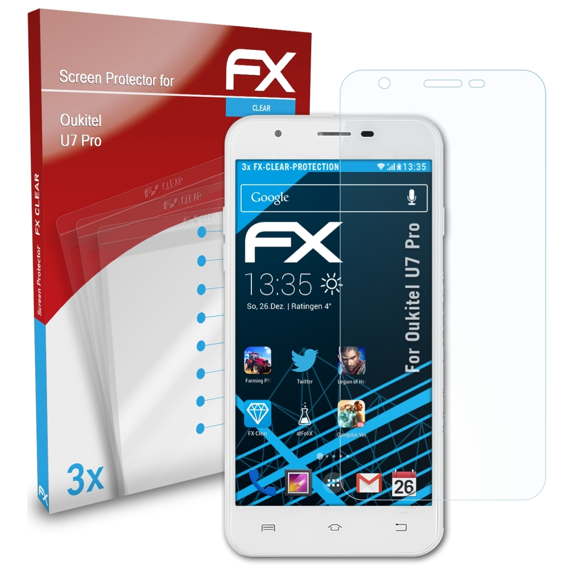 Pro) U7 Oukitel ATFOLIX 3x Displayschutz(für FX-Clear