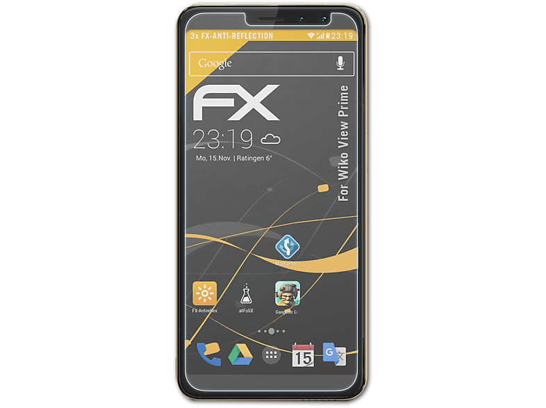 ATFOLIX Wiko View FX-Antireflex Prime) 3x Displayschutz(für