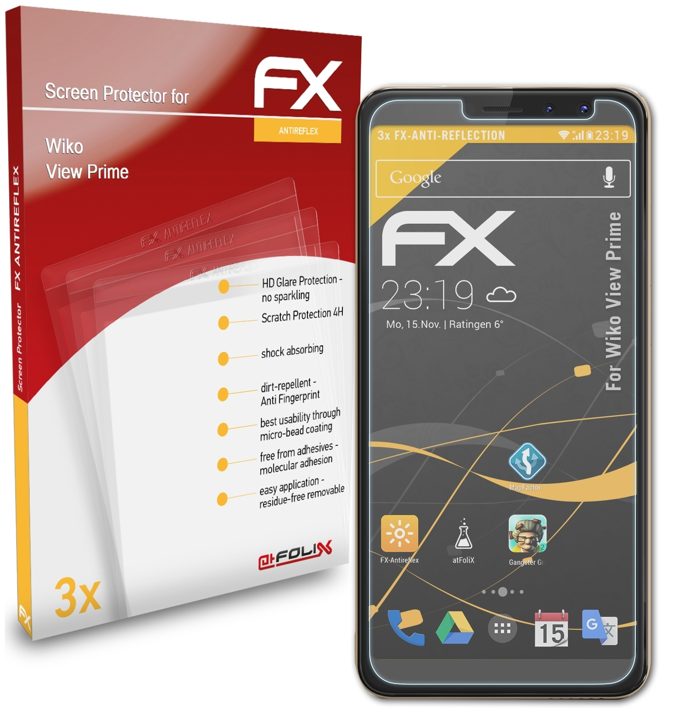 Wiko 3x Displayschutz(für Prime) View FX-Antireflex ATFOLIX