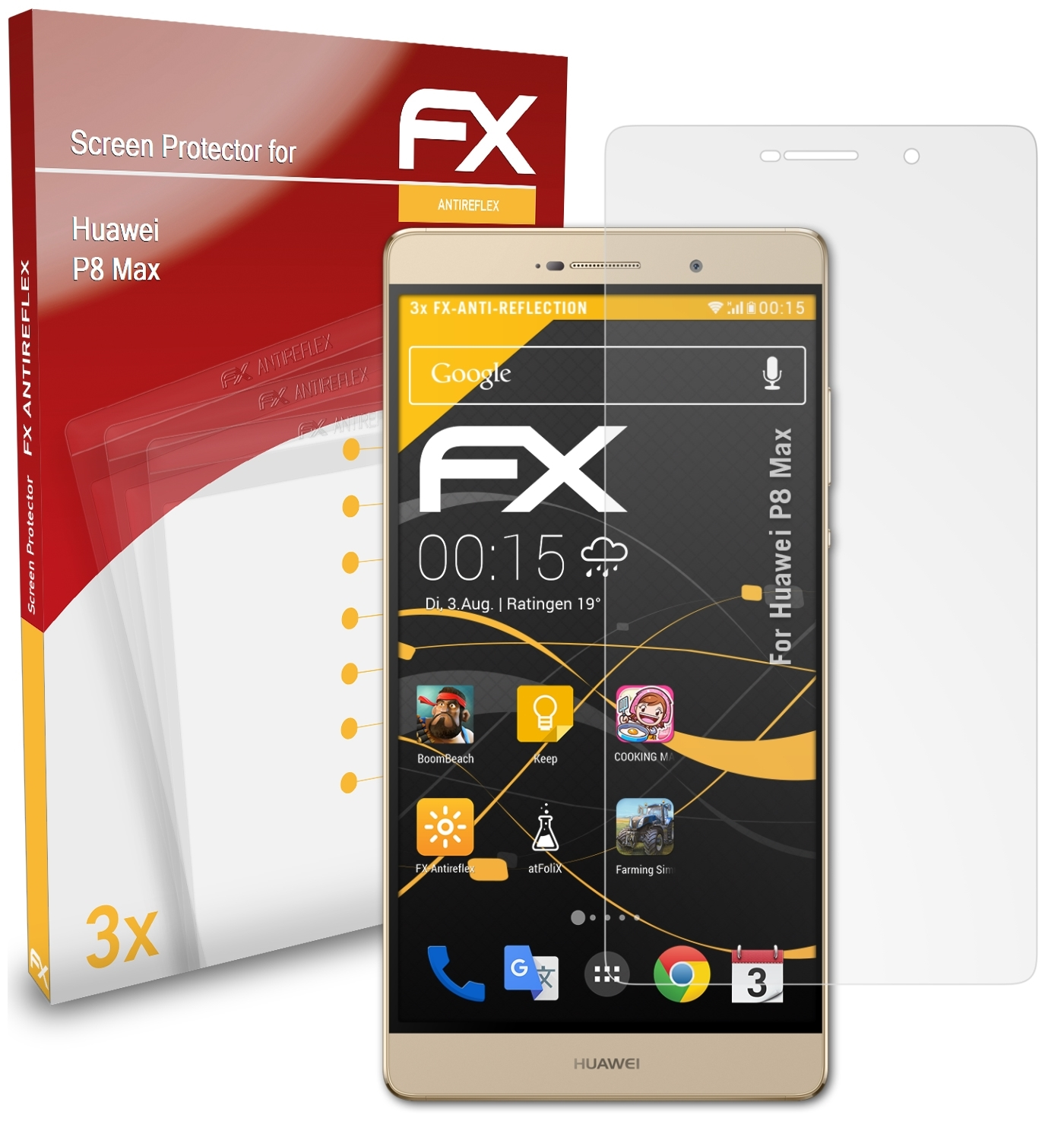 ATFOLIX 3x FX-Antireflex Displayschutz(für Huawei Max) P8