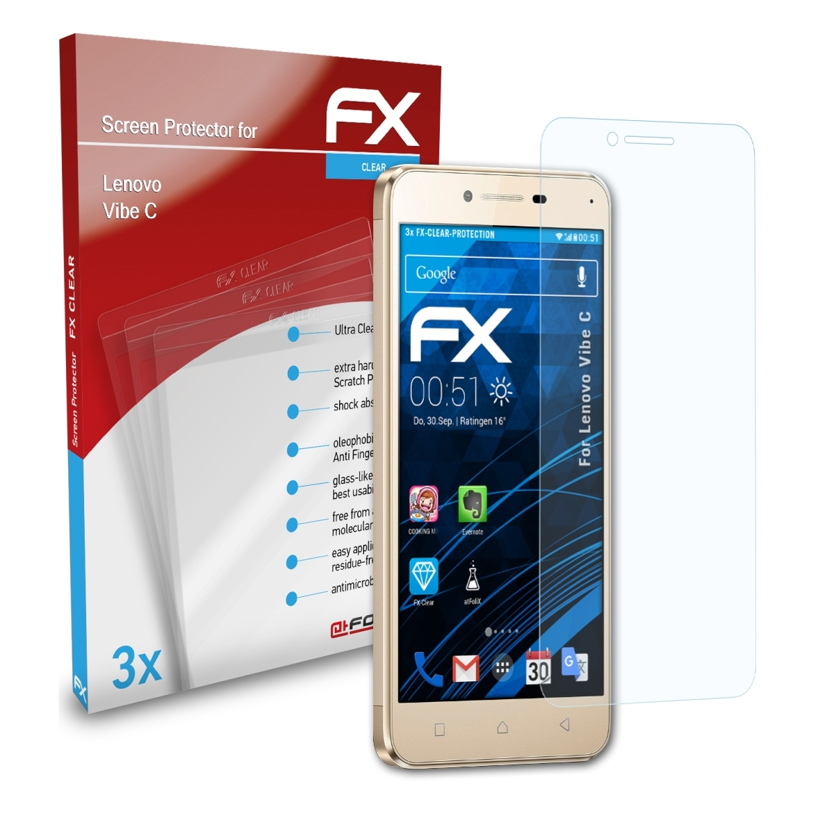 ATFOLIX FX-Clear 3x Displayschutz(für C) Lenovo Vibe
