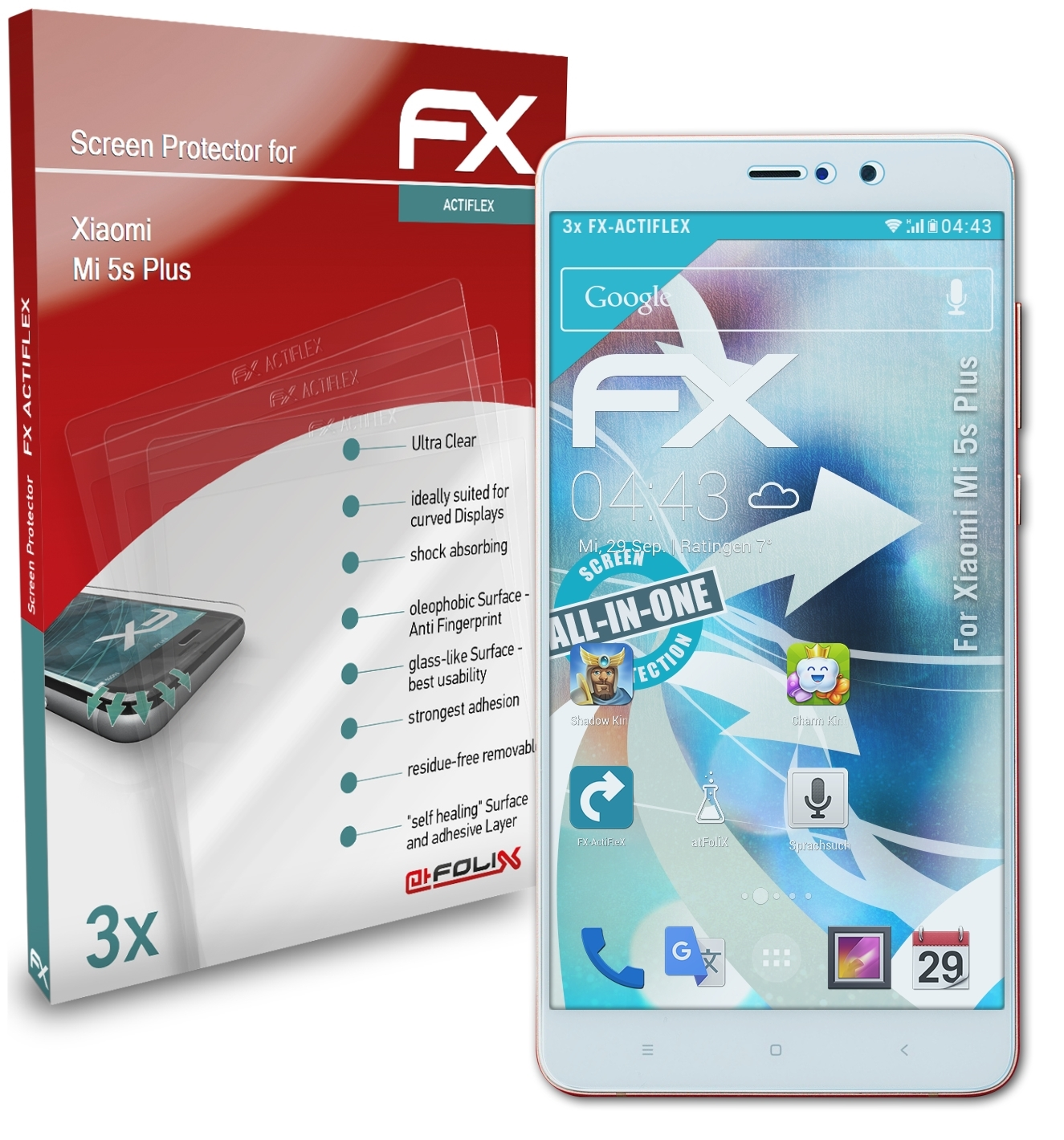 ATFOLIX 3x FX-ActiFleX Displayschutz(für Xiaomi Plus) Mi 5s