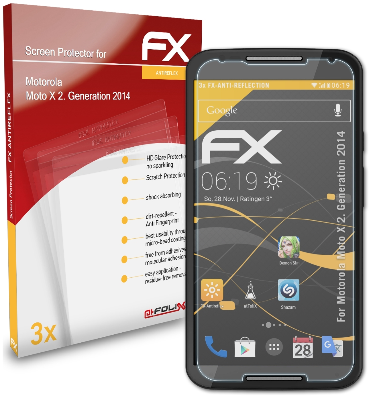 X (2. FX-Antireflex 3x ATFOLIX Generation 2014)) Moto Motorola Displayschutz(für