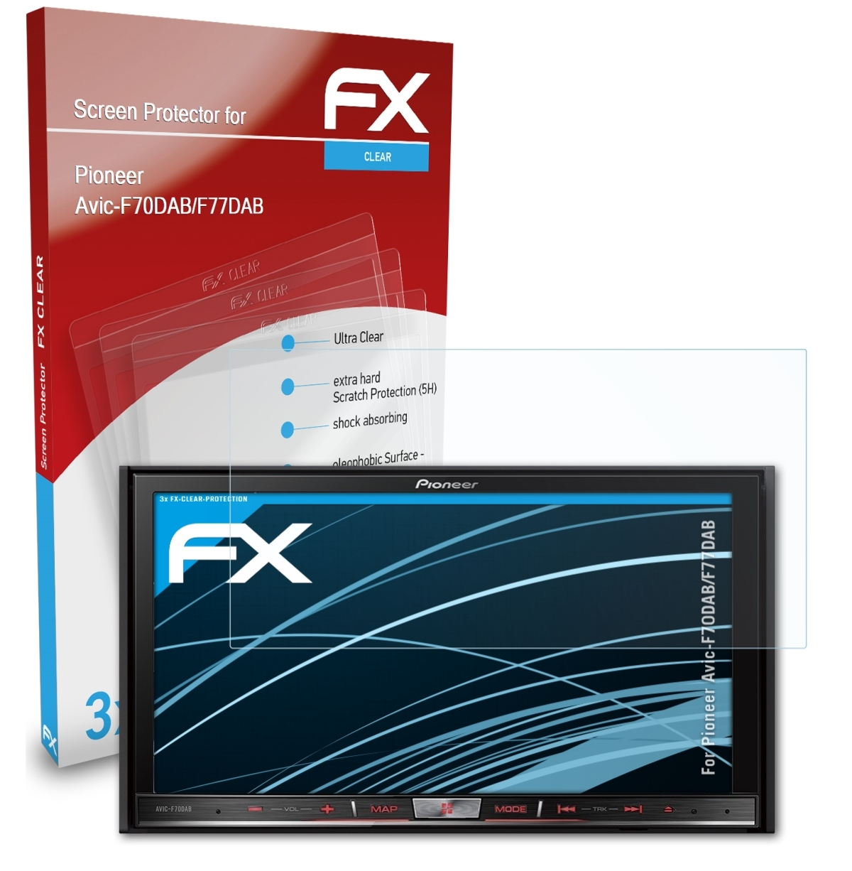 3x FX-Clear Avic-F70DAB/F77DAB) ATFOLIX Displayschutz(für Pioneer